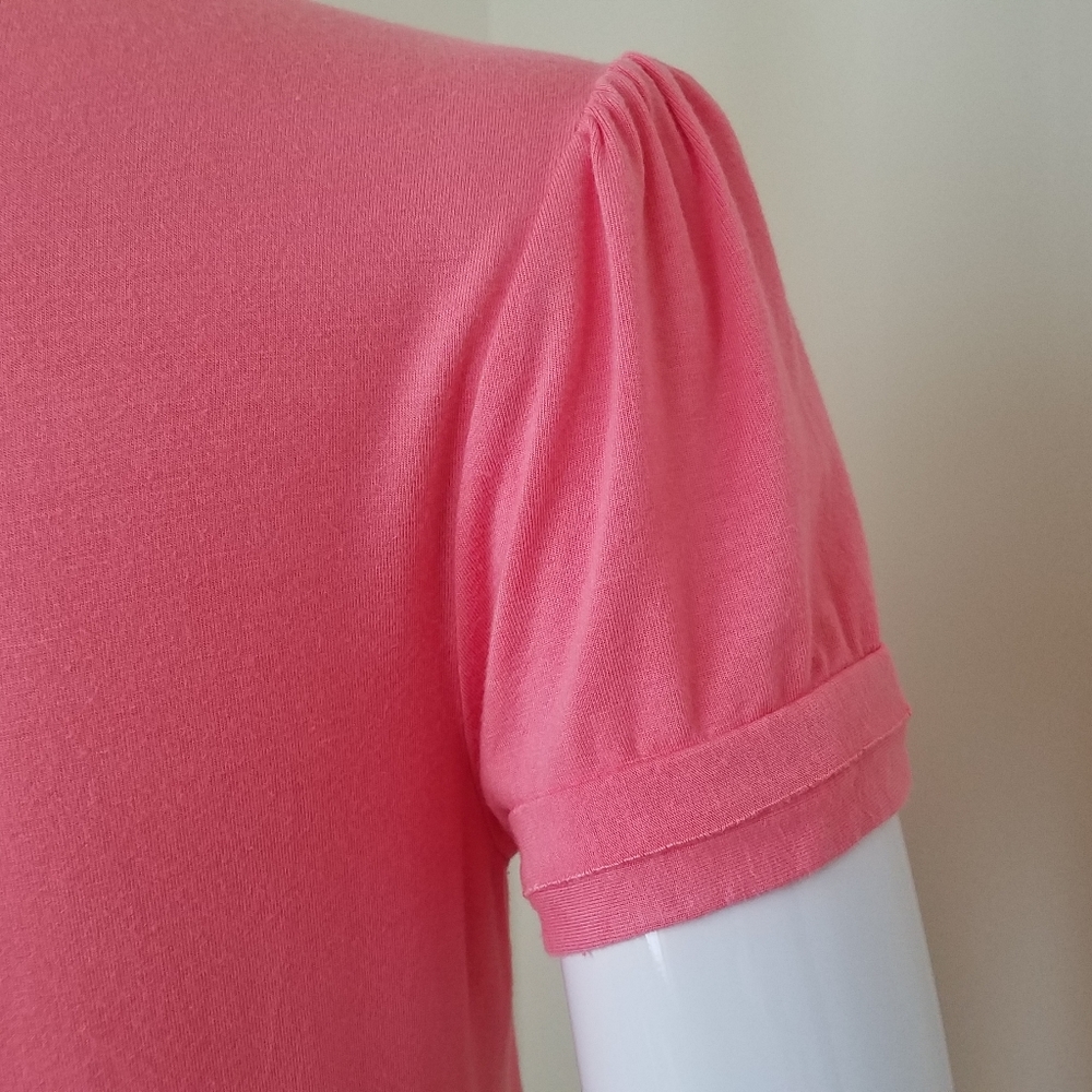 Ivy Crew Pink Ruffle Front Knit Top Crochet Accent Short Sleeve Size S - Picture 8 of 12